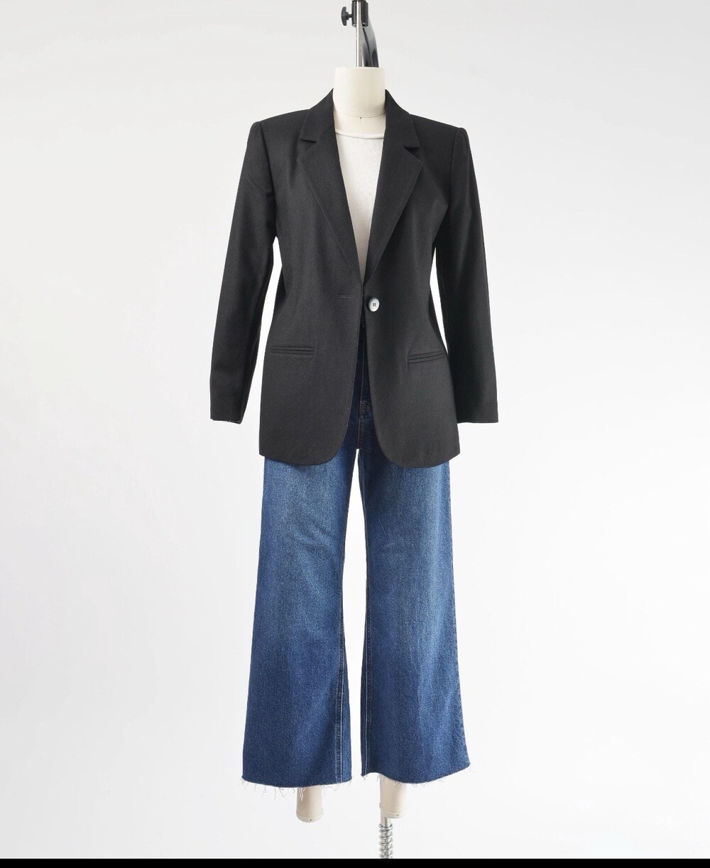 Vintage 90s Gap Black Wool Blazer Jacket Womens Medium Classic Minimalist